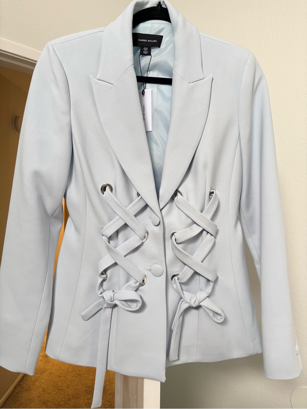NWT Karen Millen Pale Blue Lace-Up Blazer - Picture 3 of 8